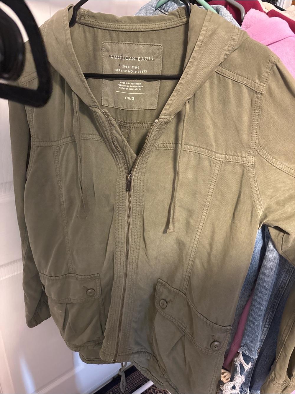 aerie Olive Green Utility Hooded Jacket